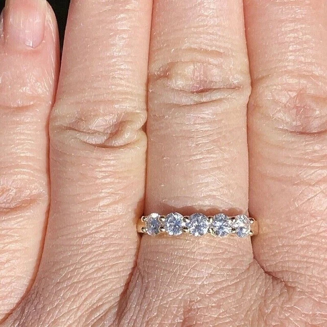 1CT Round Cut Moissanite Band Five Stone Wedding Ring 14K Yellow Gold Plated