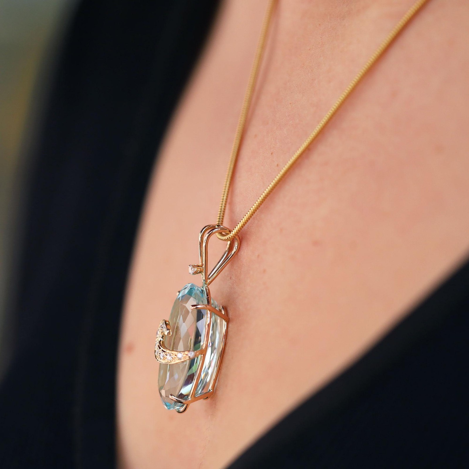 Estate 31 Carat Aquamarine and Diamond Pendant Necklace
