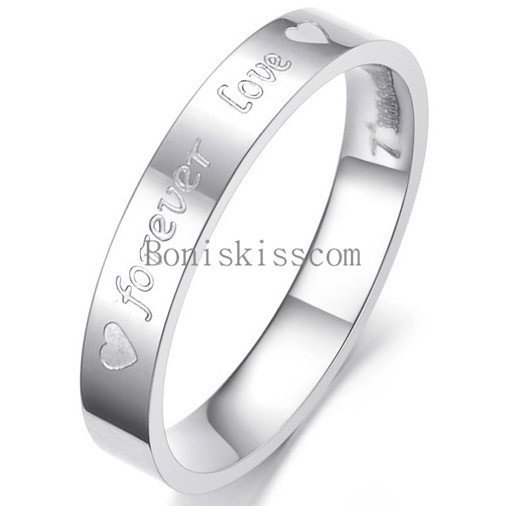 Silver Stainless Steel Ring Heart ” forever love ” Mens Ladies Wedding Band