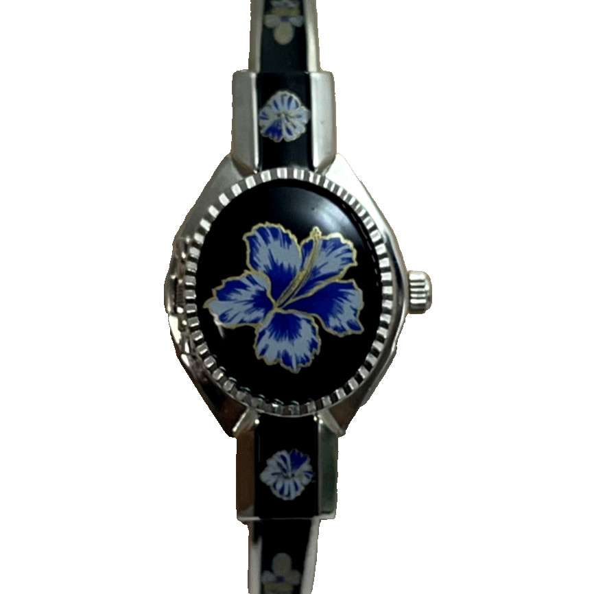 Andre Mouche Secret Bangle Watch Qz SWISS MADE Floral Enamel Ladies w/Box #B866