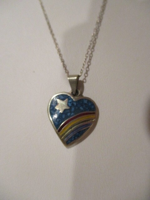 ALPACO MEXICO Rainbow Heart on 18″ Sterling Silver 925 Chain From Thailand 3.29g