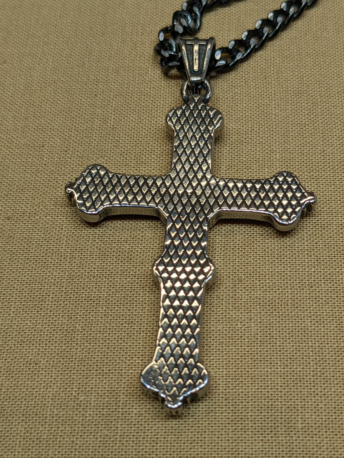 Gothic Skull Cross Necklace Pendant Silver Tone Black Chain Emo Rebel Biker ~47″