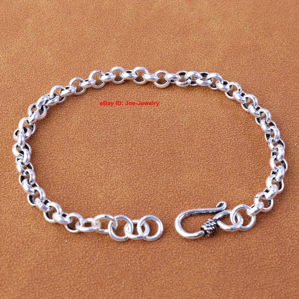 Pure 925 Sterling Silver 5mm Rolo Link Women Men Bracelet 7.48inch 9-11g GIFT