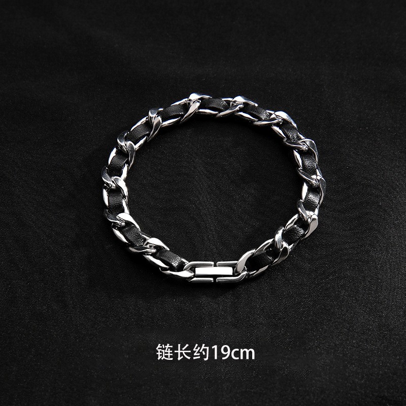 Silver Titanium Black PU Leather Jewelry Necklace Bracelet Chic Unisex Jewelry