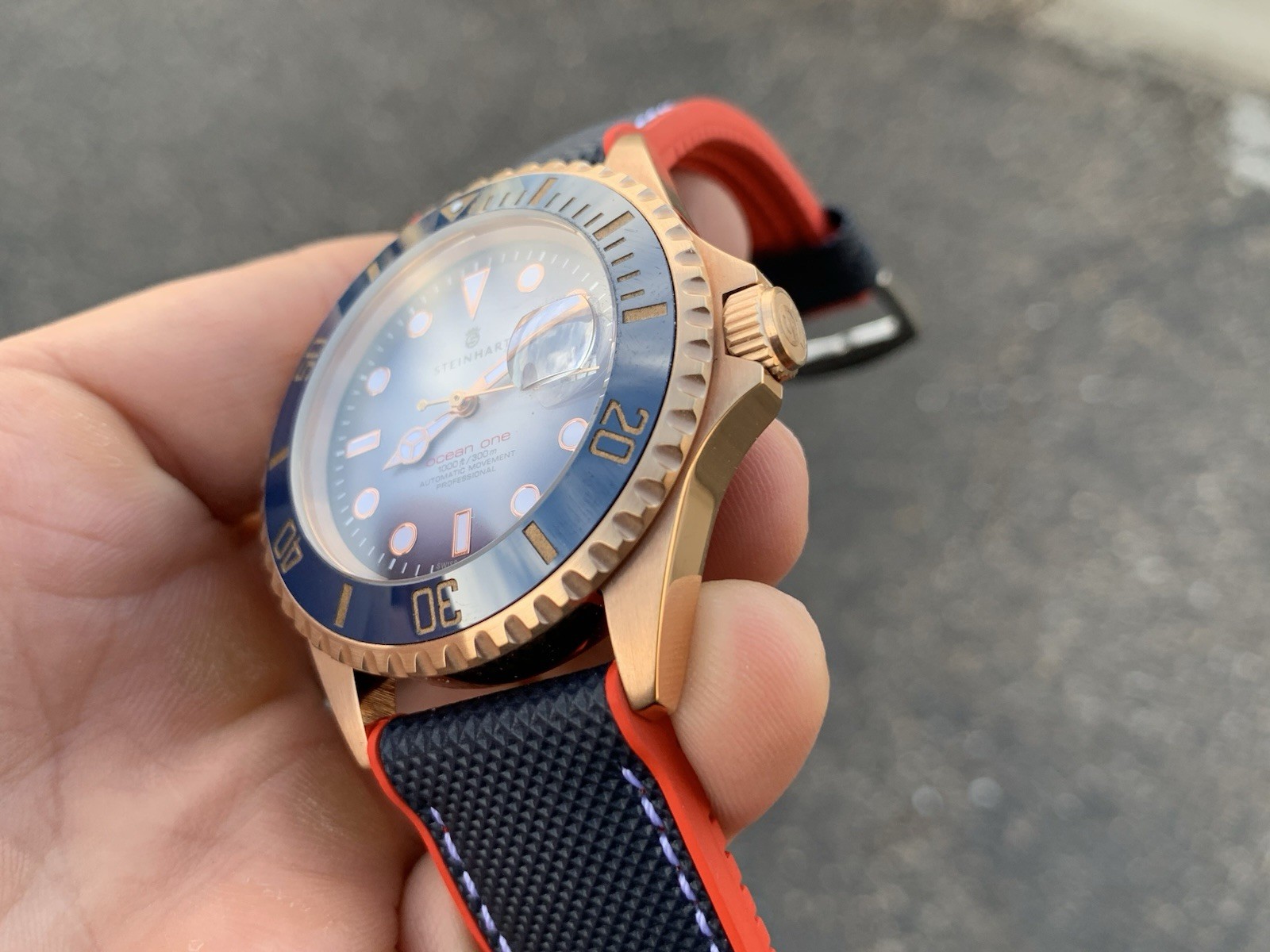 Steinhart Ocean One Stainless Steel Rose Gold Blue 42mm Automatic Watch