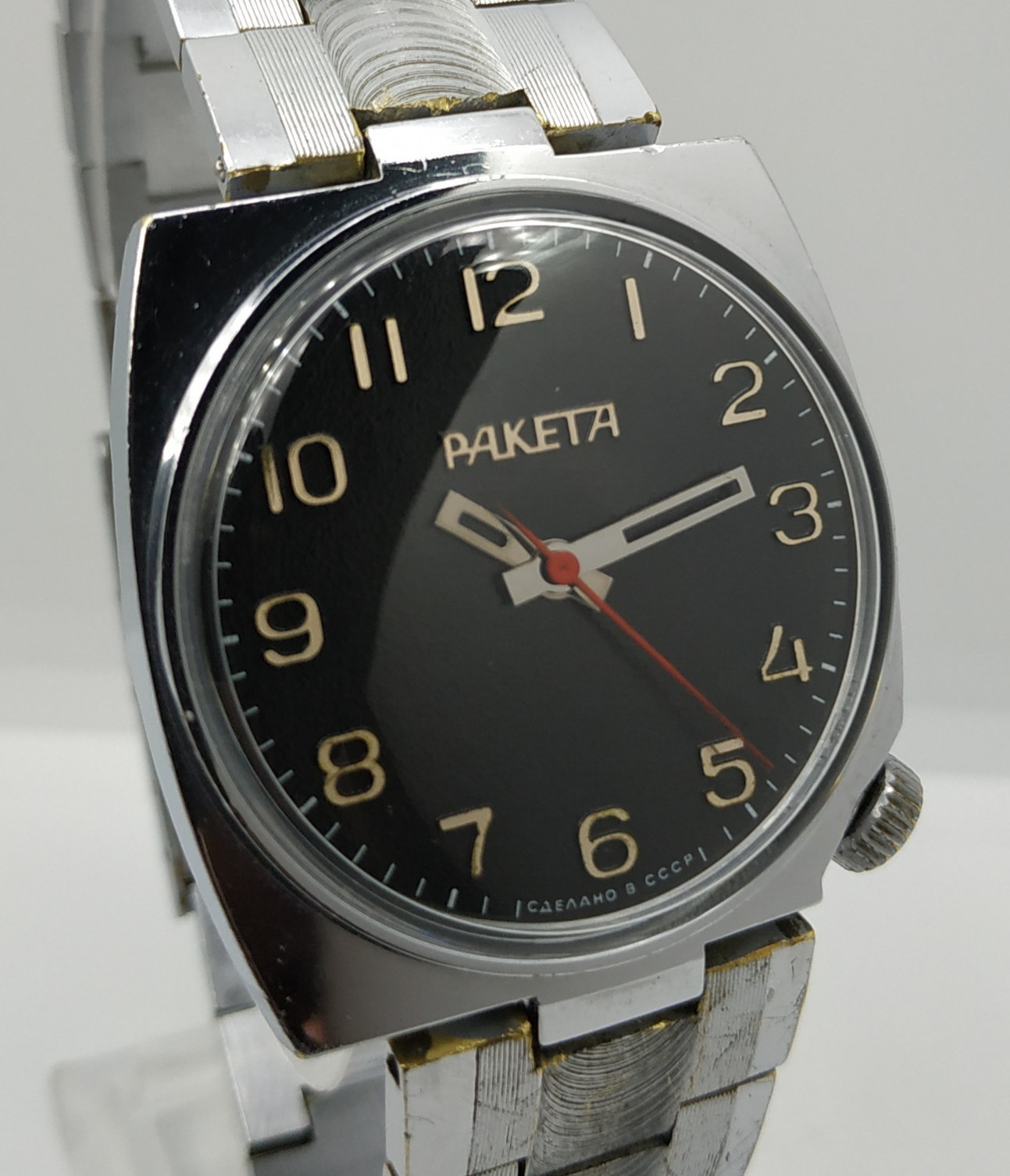 Men’s Dress Vintage USSR Watch RAKETA Mechanical 2609.HA Retro Soviet Black Dial