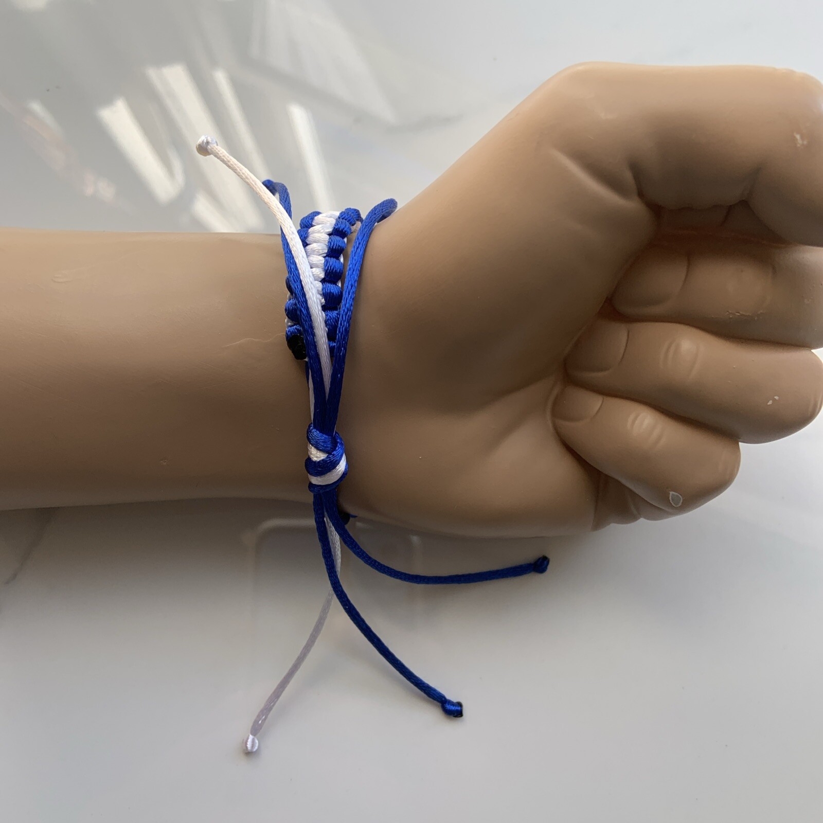ISRAEL Bracelet BLUE & WHITE צמיד Satin Rattail Cord Shamballa Nylon Macrame (C)