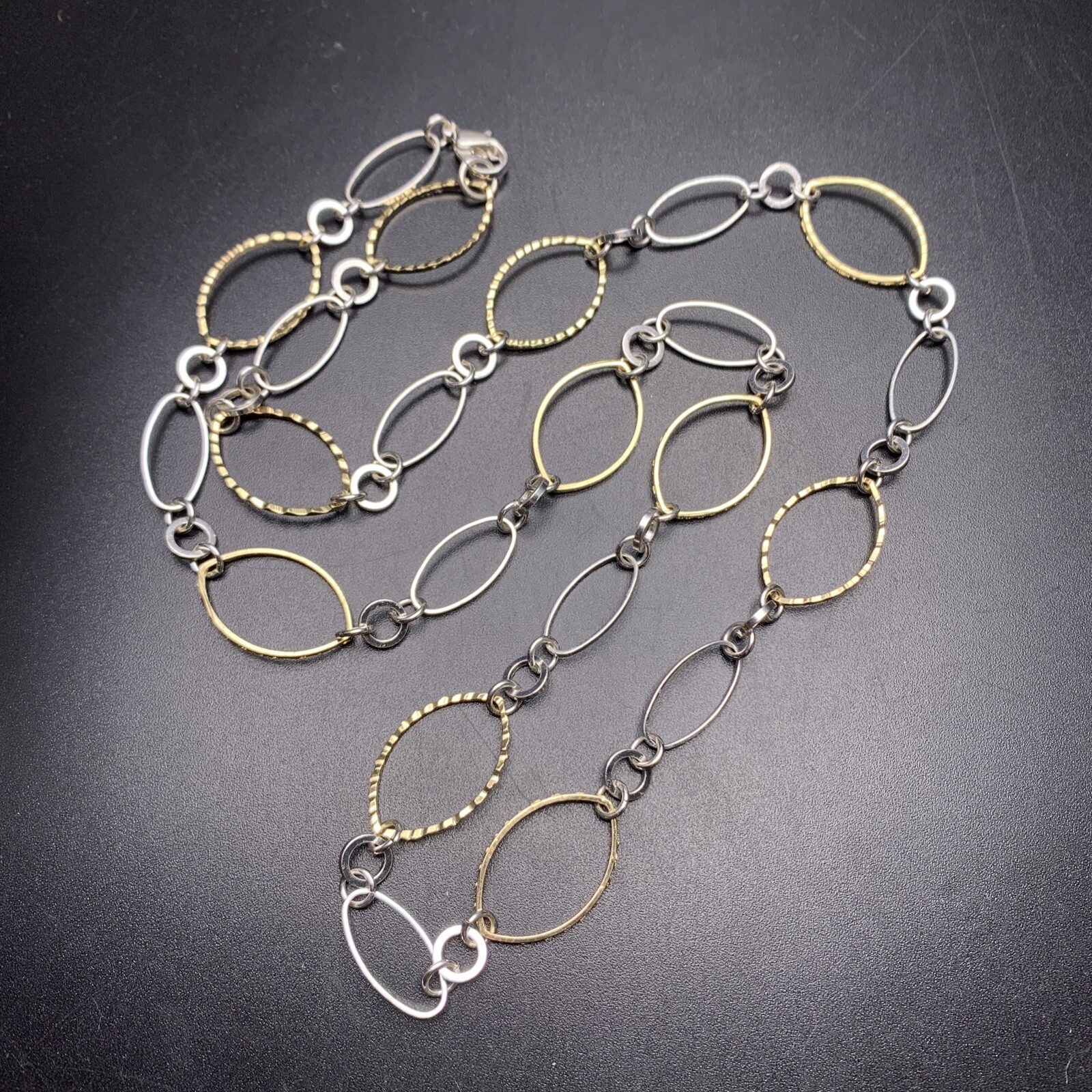 Dainty Two Tone Link Necklace Silver Gold Color Classic Simple 24 Inch