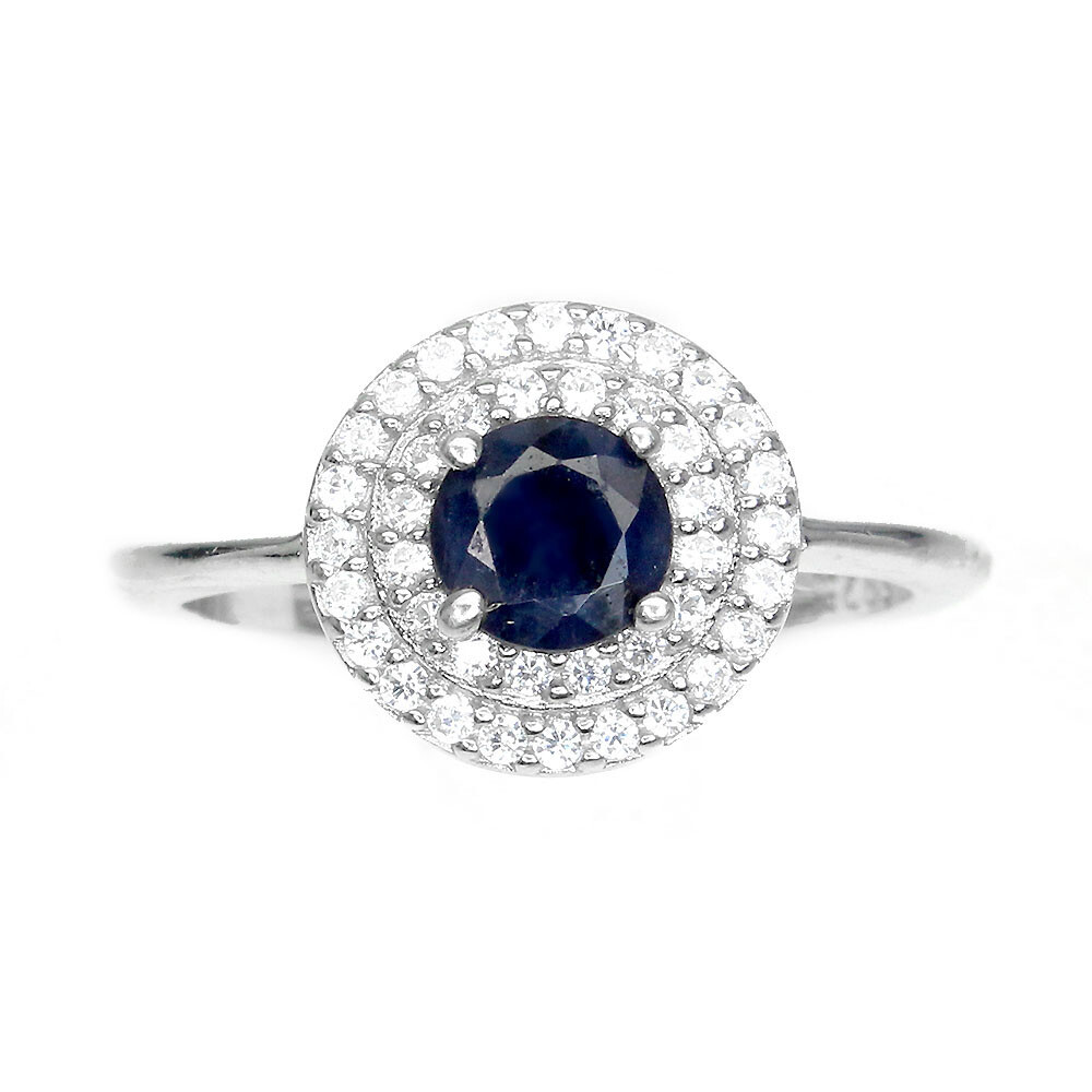 925 Sterling Silver Ring Diffused Round Blue Sapphire 5mm Gemstone Jewelry Sz 6