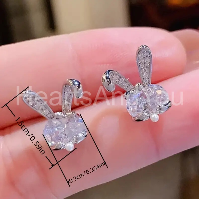 2ct Oval Cut Moissanite Rabbit Bunny Stud Party Earrings 14K White Gold Plated