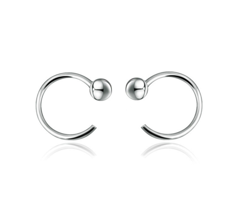 2Pcs Solid 925 Sterling Silver Ball Huggie Hoop Earrings Nose Lip Women G15