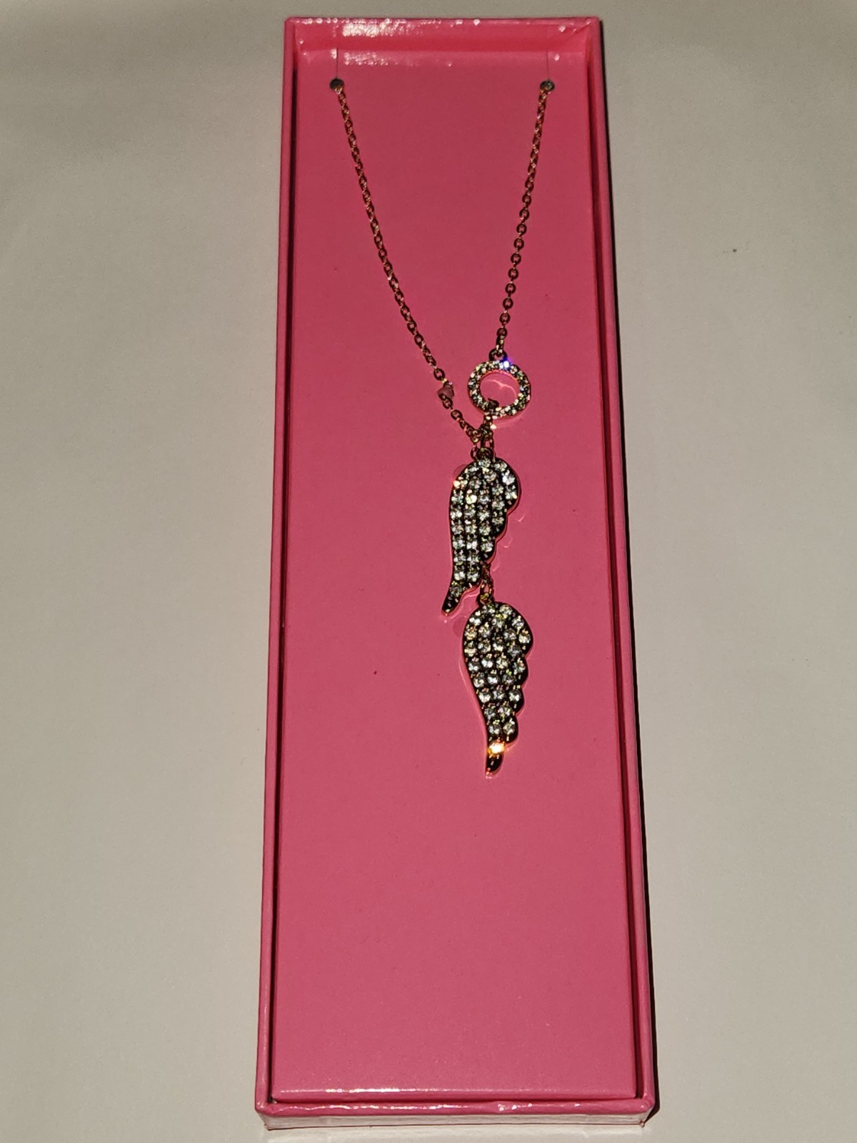 Victoria’s Secret Gold Angel Wing Charm Necklace in Pink Gift Box