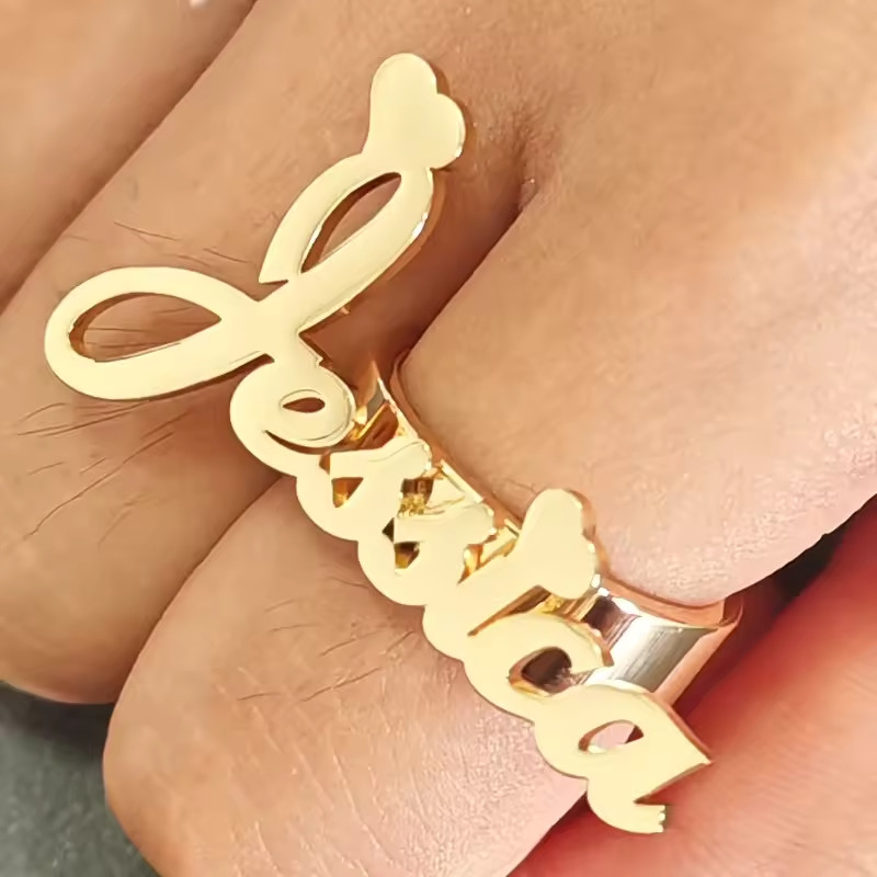 Personalized Name Ring Band Wedding Gift Custom Jewelry Women Gold Silver