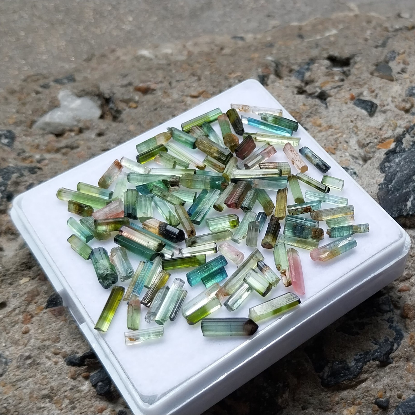 42 Carat 4.5 to 13 MM Natural Green Bi Color Tourmaline Pencil 105 Piece Lot