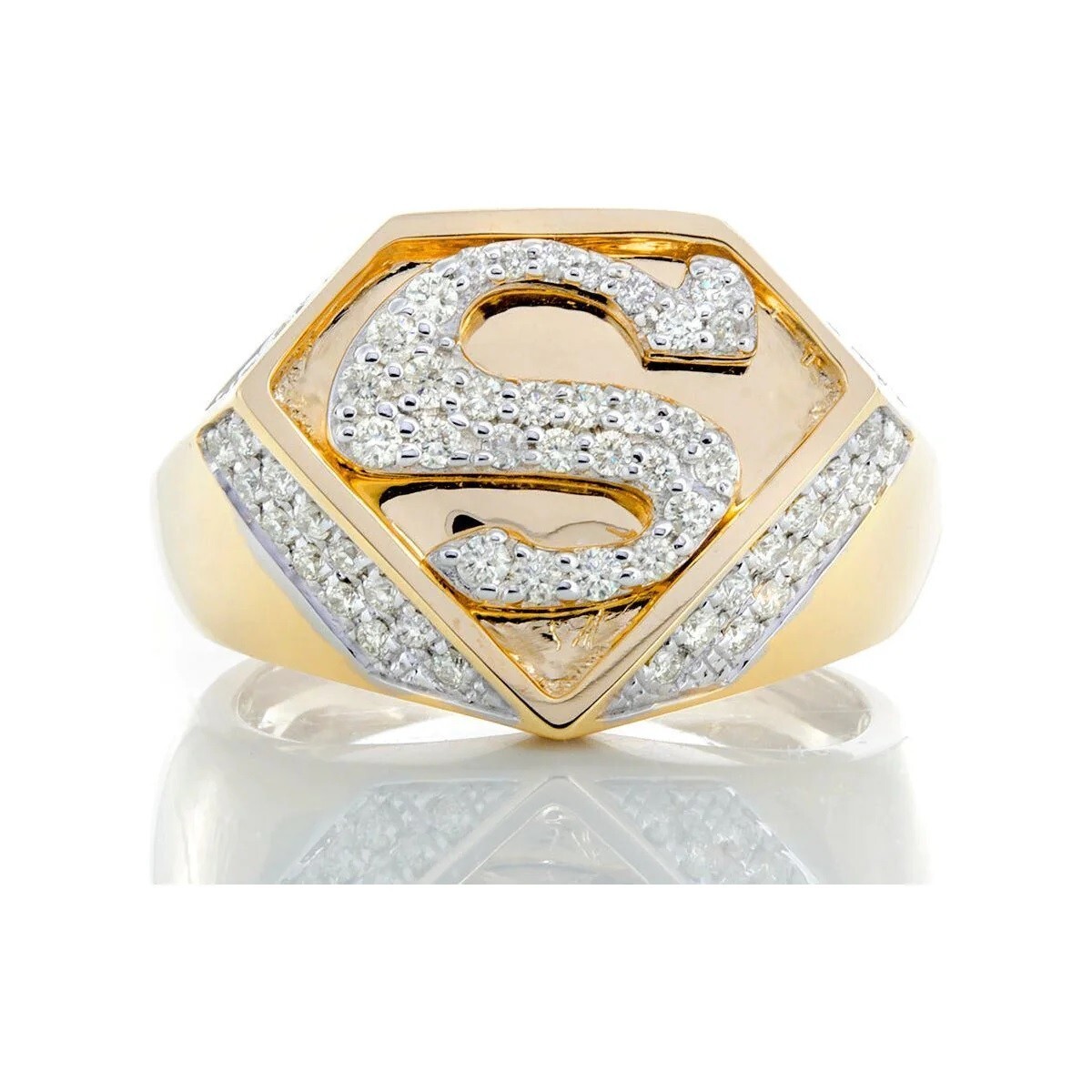 1.30 Ctw Created Diamond 14K Yellow Gold Over Wedding Band Superman Men’s Ring