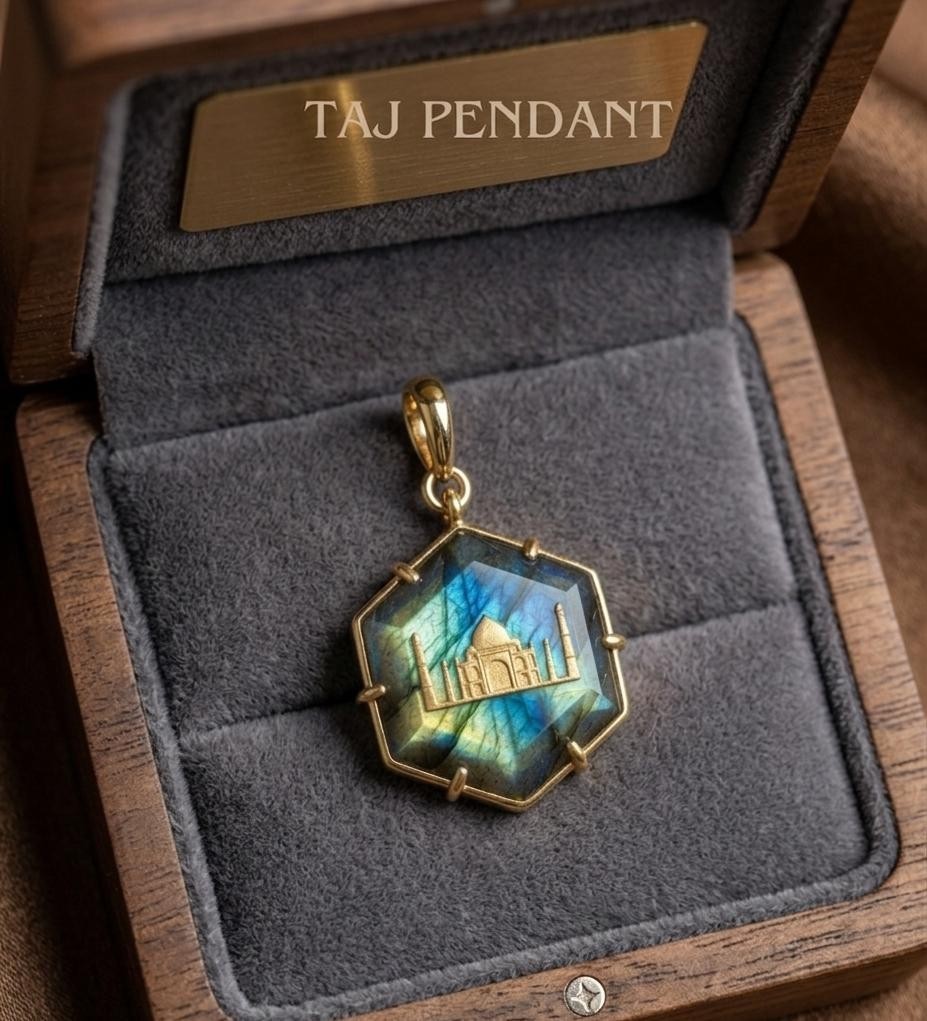 Natural Labradorite Taj mahal Pendant 925 sterling silver gold plated pendant