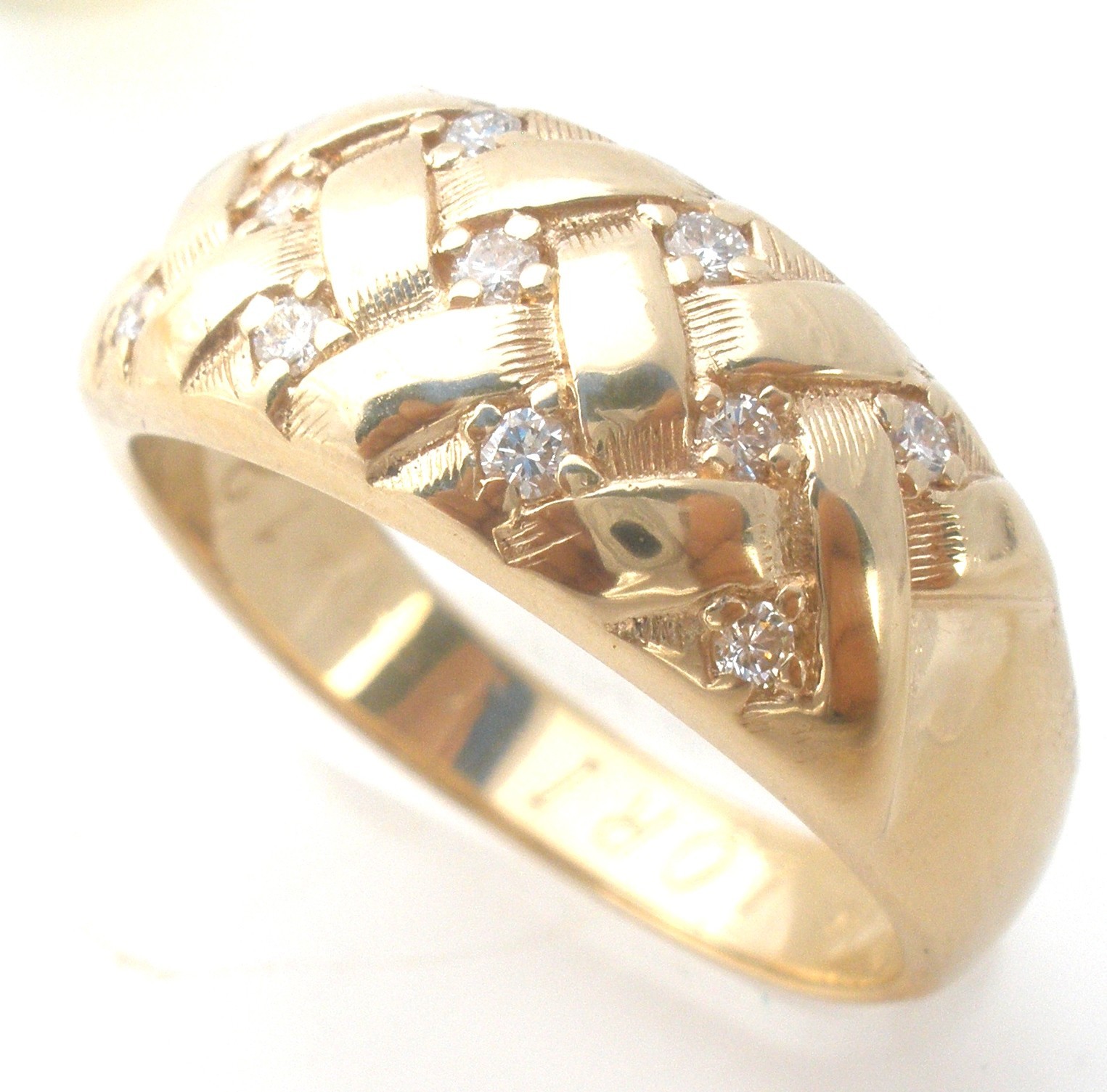 ARTCARVED 14K Gold Diamond Ring Vintage Basketweave Design Size 11 Vintage Band