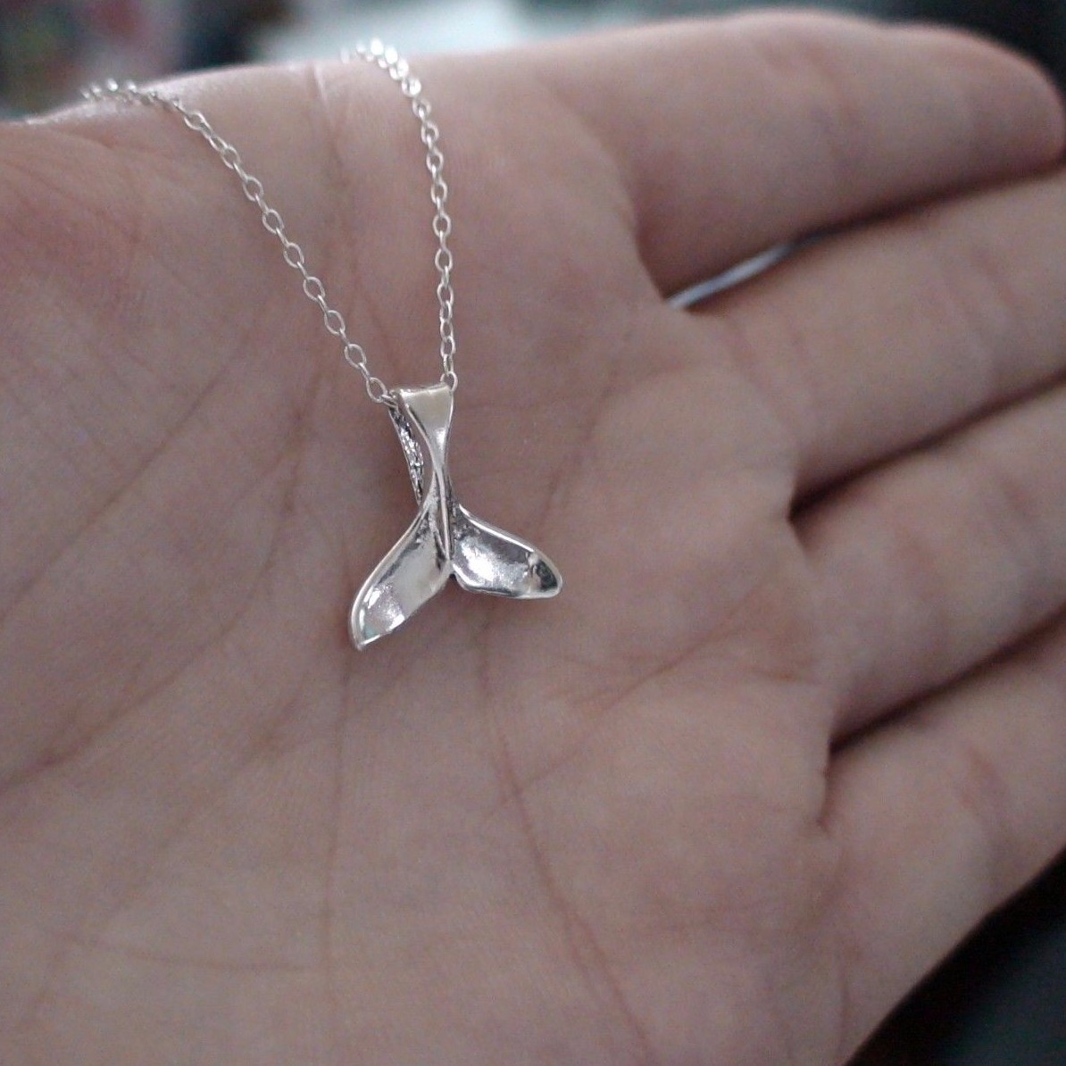 Whale Tail Necklace – 925 Sterling Silver – Whale Tail Charm Nautical Beach