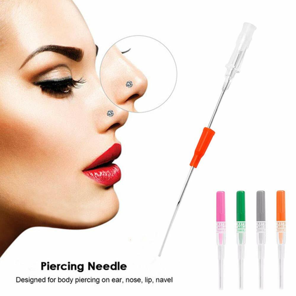 10Pcs 12/14/16/18/20G Surgical Steel Piercing Needles and Gloves Navel Nose Lip