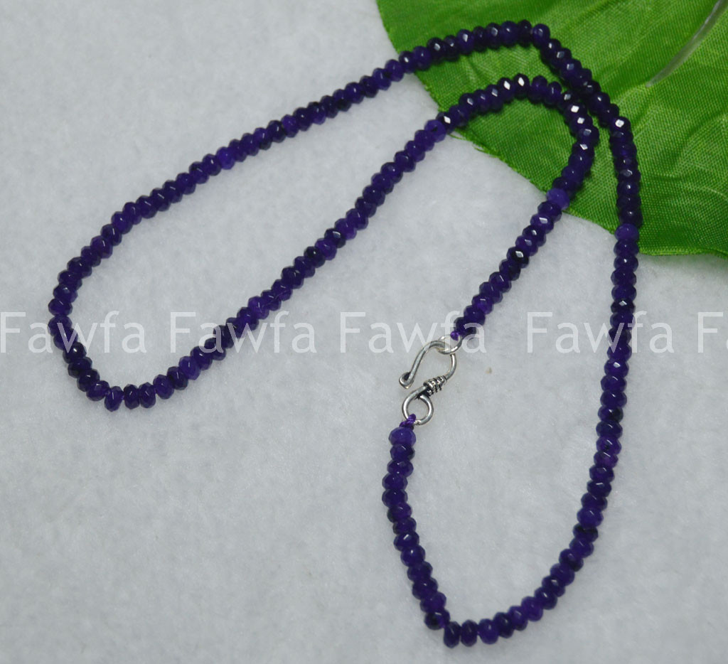 2x4mm Amethyst Faceted Roundel Gems Beads Necklace Silver Clasp 16-24″