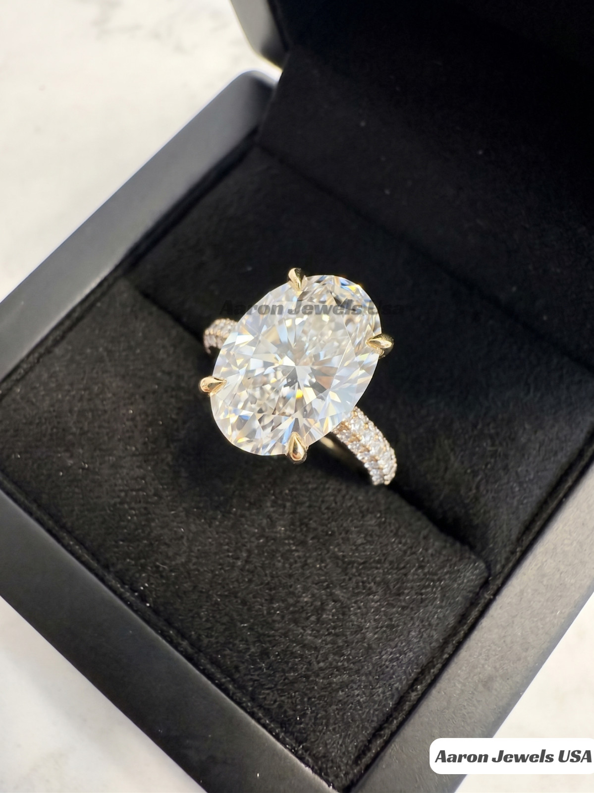 6.70Ct F VS1 Oval cut IGI Lab Grown Hidden Halo Diamond Ring 14K Yellow Gold