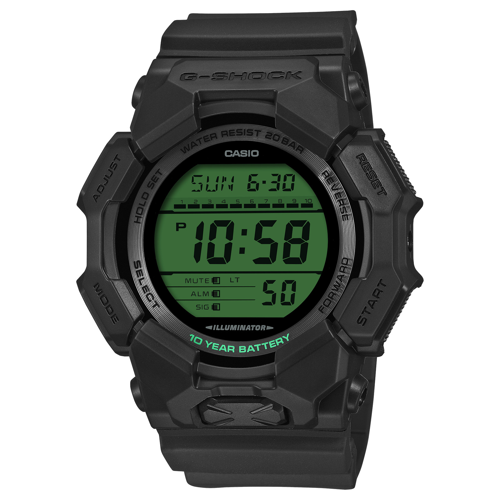 CASIO G-SHOCK GD-010BEG-1JF Black and Electro Green 51.9mm Digital Watch