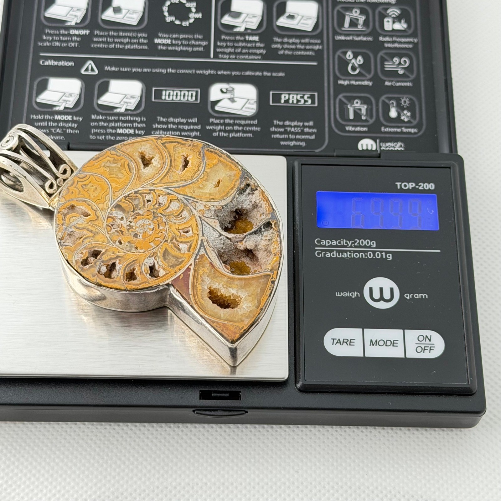 Ammonite Fossil Pendant Sterling Silver 69+g