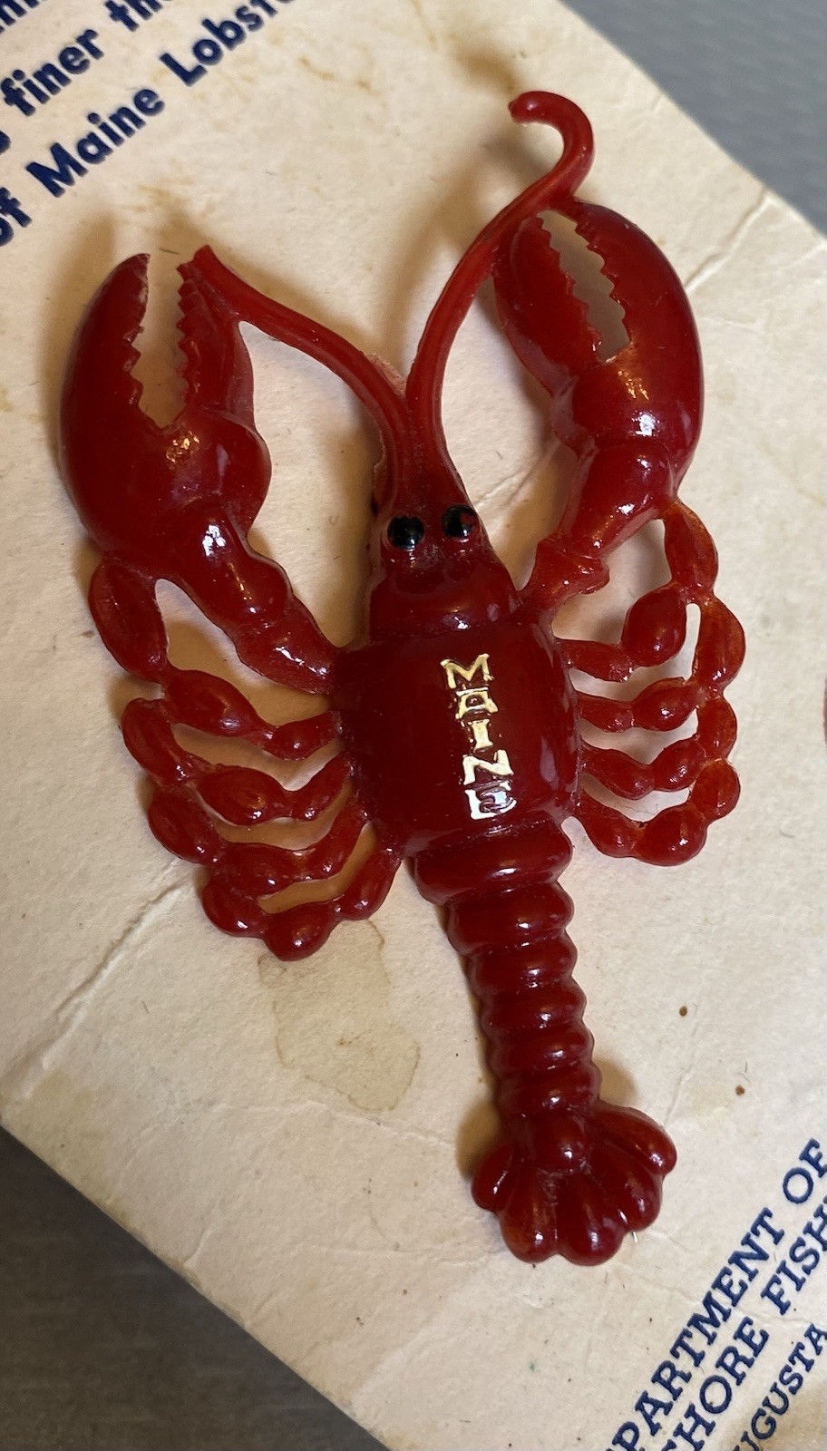 Vintage Celluloid Plastic Brooch Lot French Fisherman and Maine Red Lobster