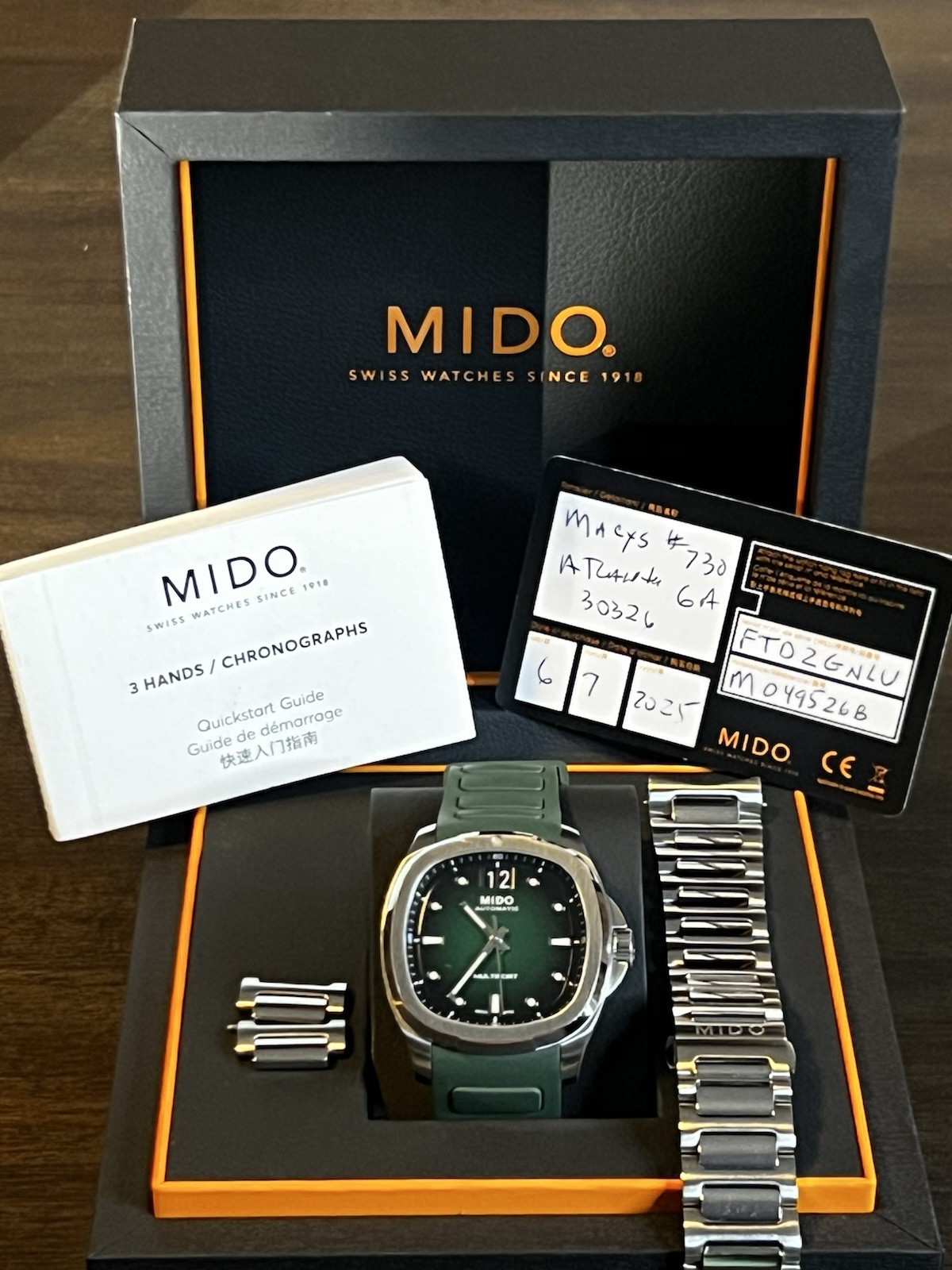 Mido Multifort TV Big Date Green Dial Automatic – Full Set + Extra Rubber Strap