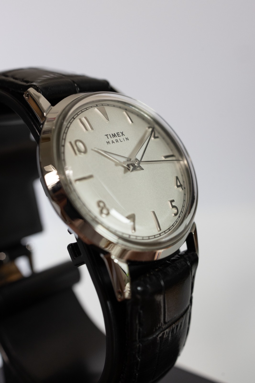 Timex Marlin Quartz 34mm Black Leather Strap Silver Dial Watch TW2Y37600VQ
