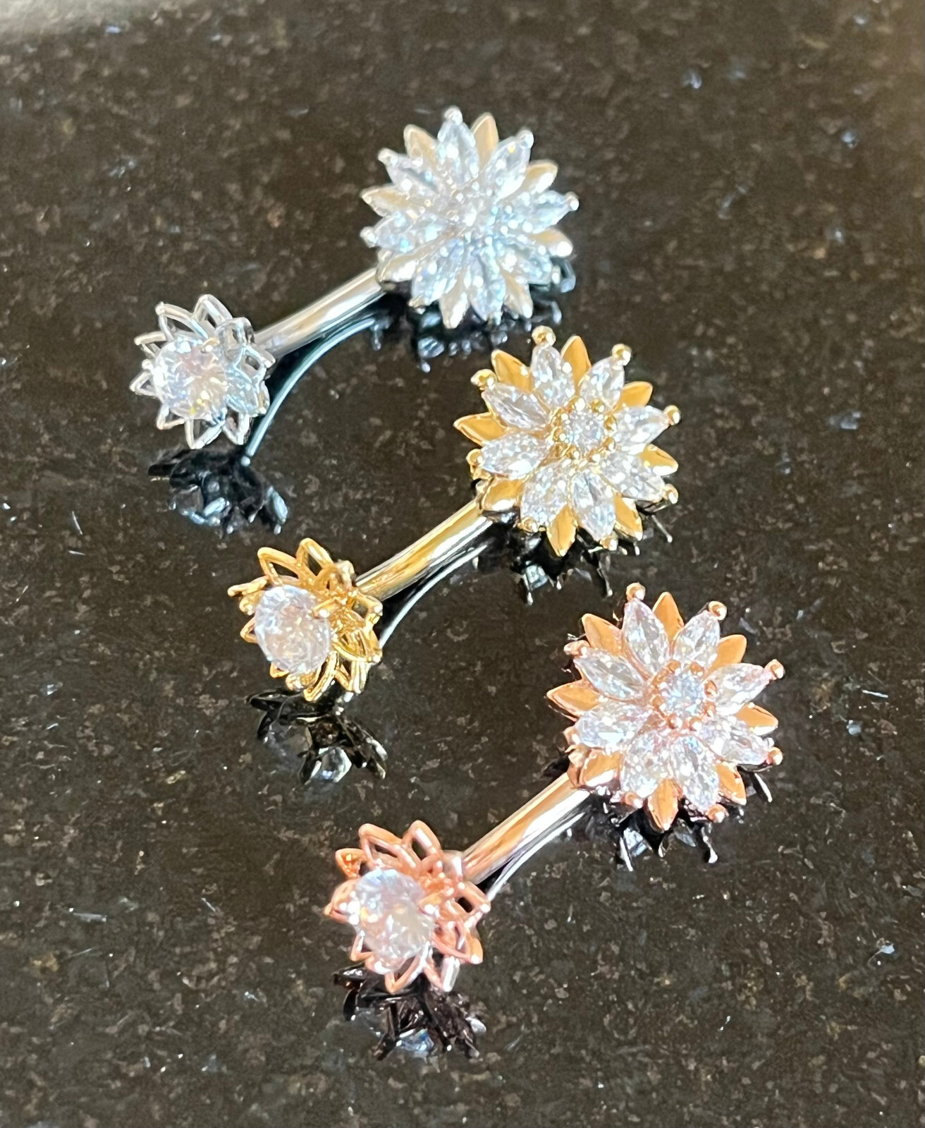 1pc Marquise CZ Gem Flower Belly Button Ring Internally Threaded Navel Naval