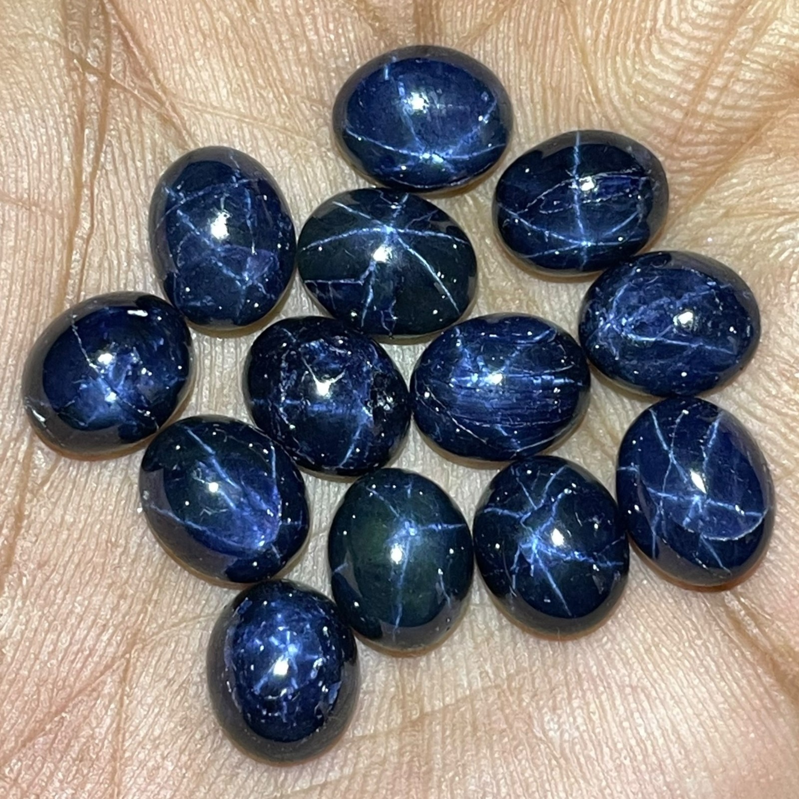 2 Pcs Natural Star Blue Sapphire 10x8mm Oval Loose Cabochon Gemstones Lot