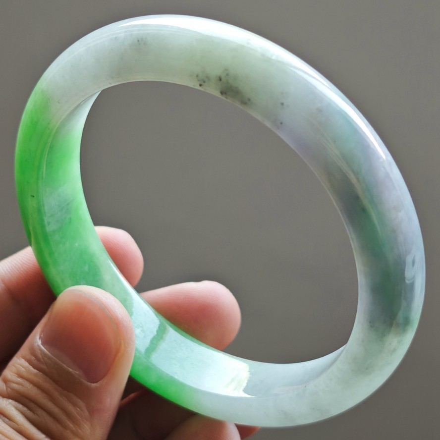 61mm Natural Green Purple Jadeite Jade Bangle Bracelet Burma Jade Bangle 3231