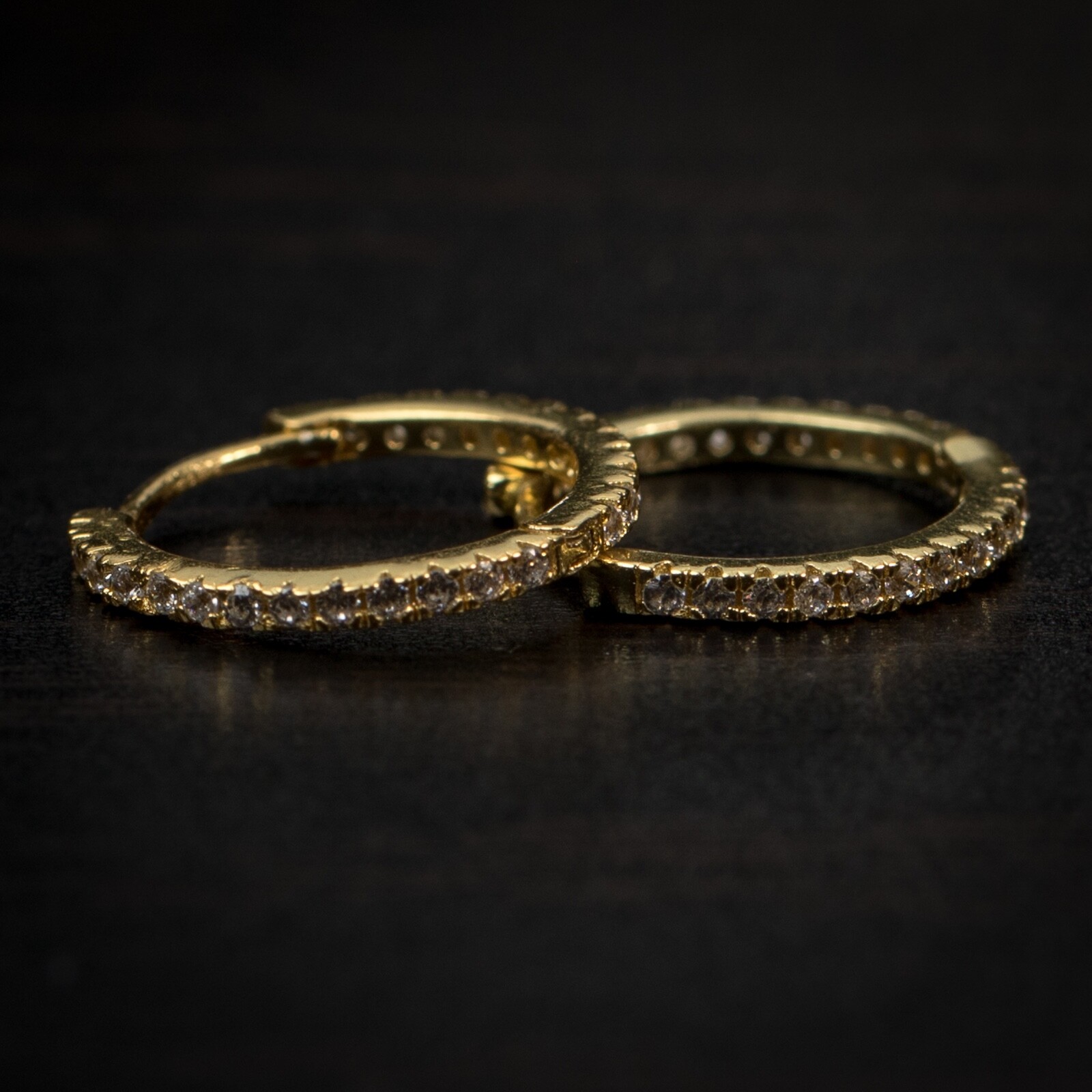Elegant Thin Iced 14K Gold Plated 925 Sterling Silver Cz Men’s Hoop Earrings