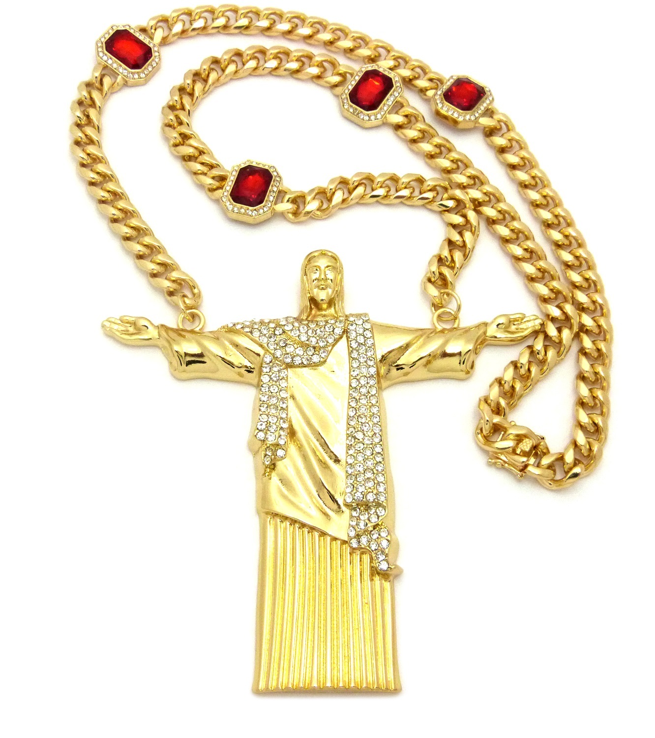 Hip Hop Christ Redeemer Statue Pendant 10mm 30″ Box Lock Cuban Chain Necklace