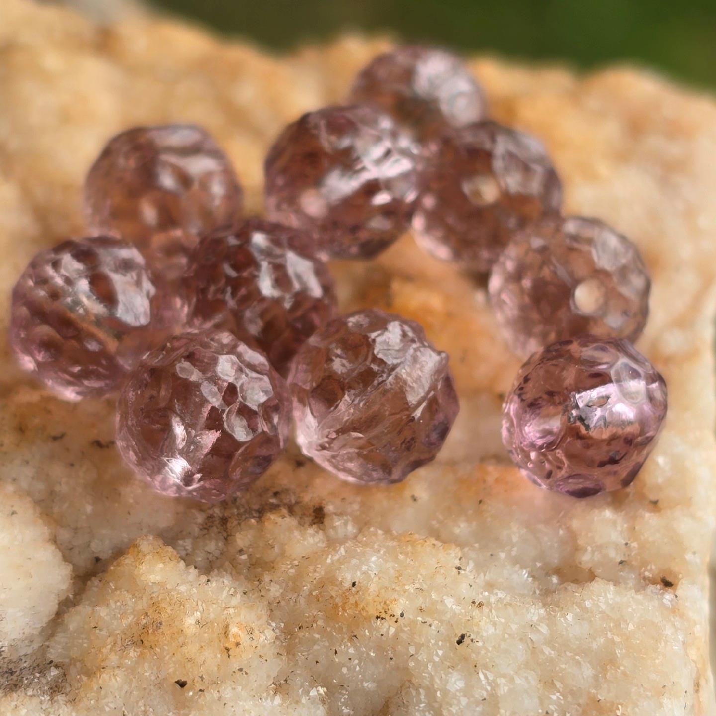 Vintage German Lavender Glass Beads Textured Translucent Old Stock 8mm 10pc