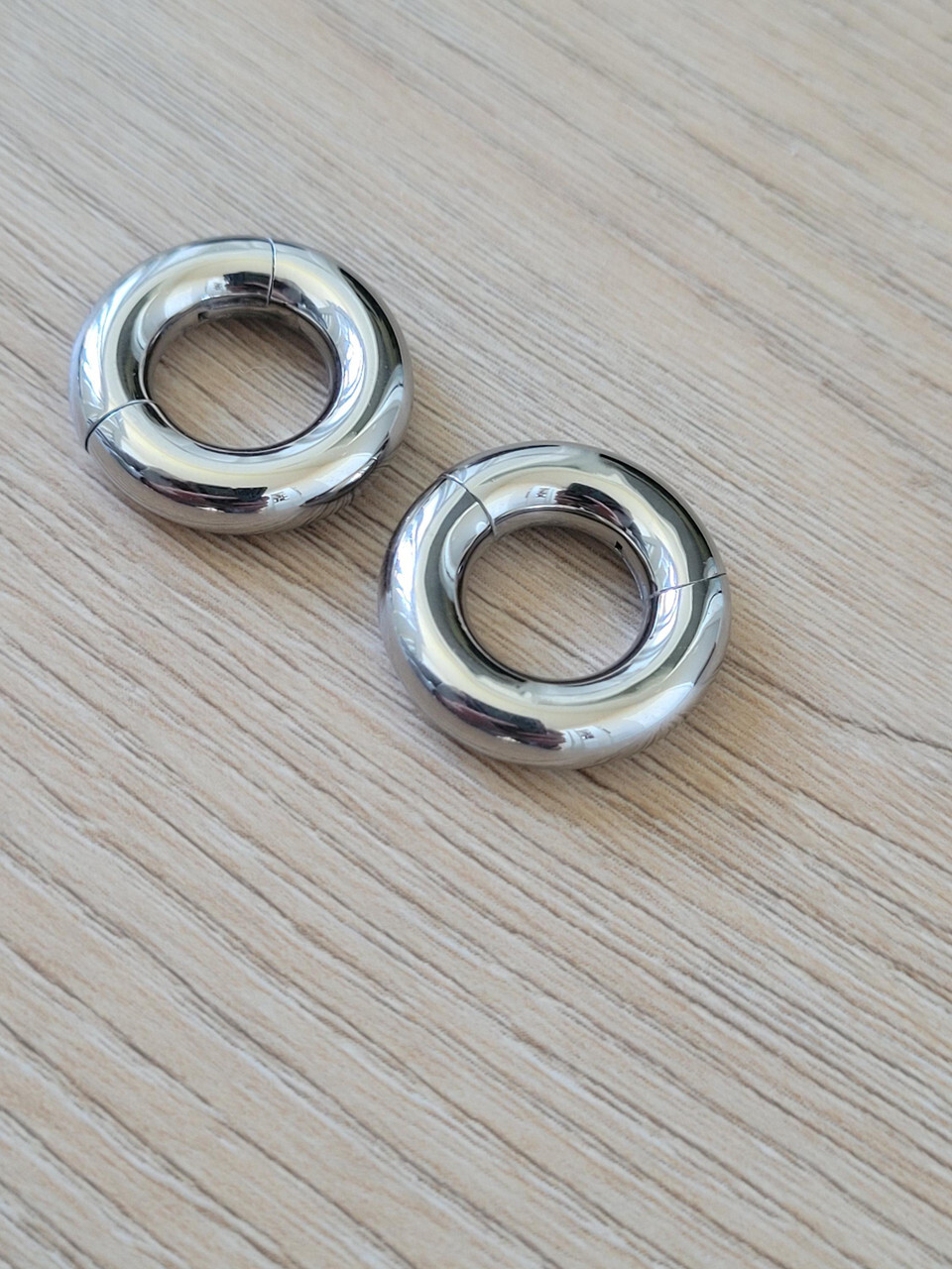 PAIR Silver Clicker Ring Hoop Earrings Steel Big Gauges Plugs for Ears men women