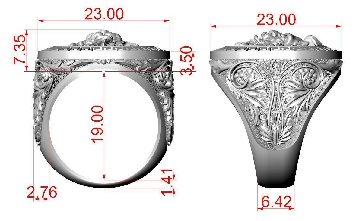 Oxidized Men’s Greek Ornament Pattern Lion 925 Sterling Silver Statement Rings