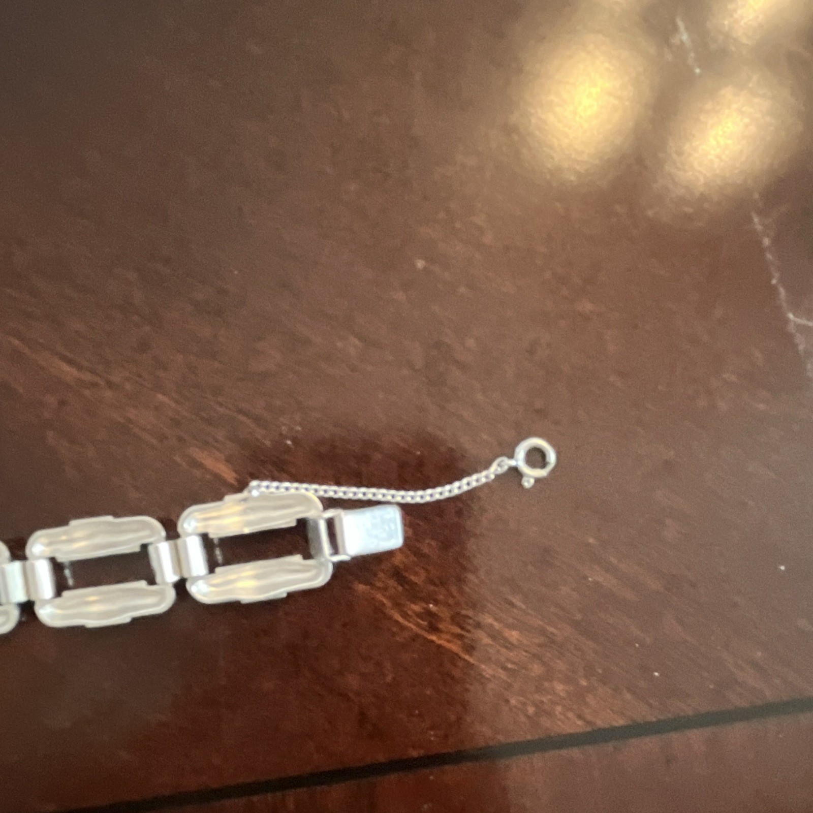 Silver Tone Rectangle Bar Link Chain Bracelet, Adjustable, Lobster Clasp