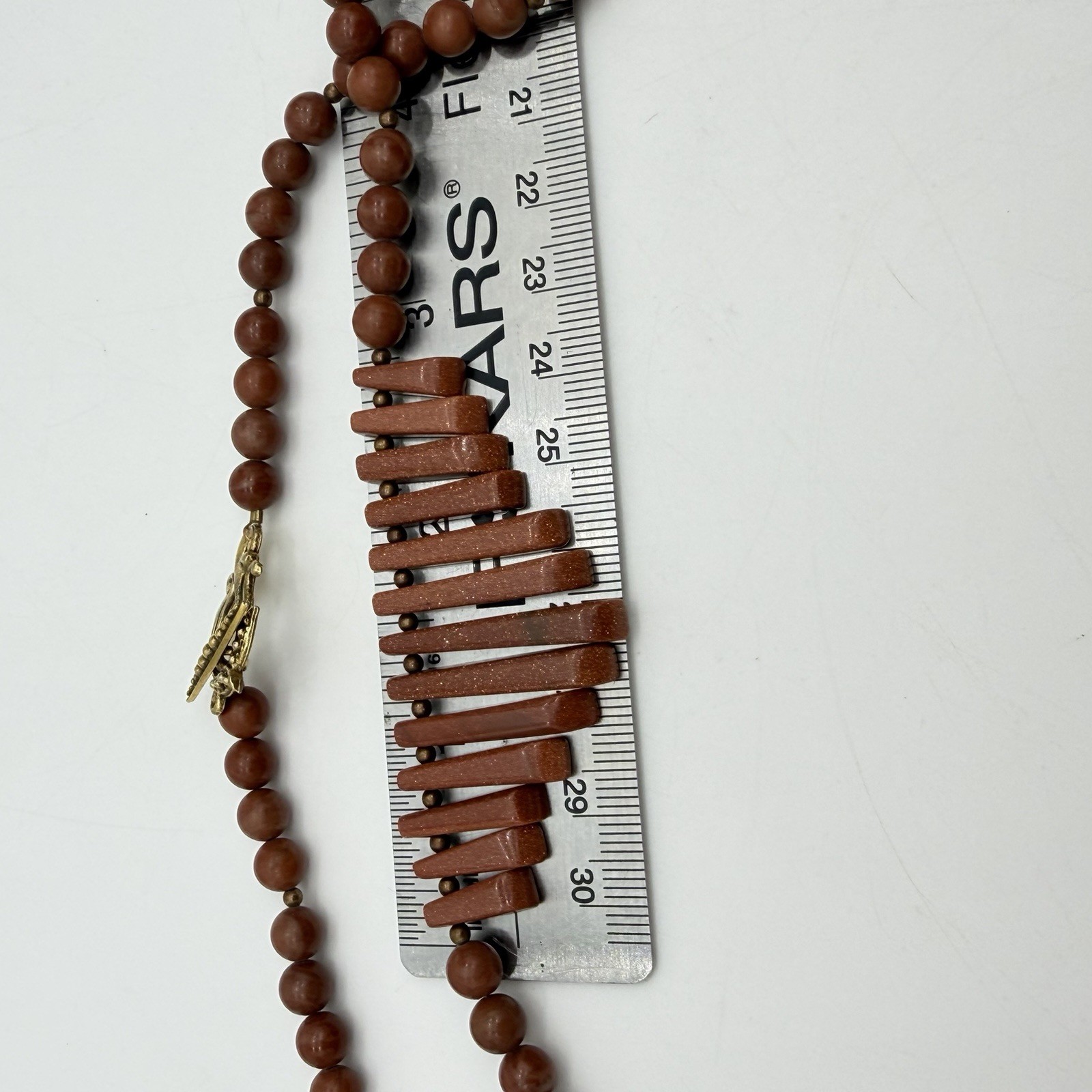 Vtg Sandstone Sunstone Necklace Tile Spike Slab Designer Signed