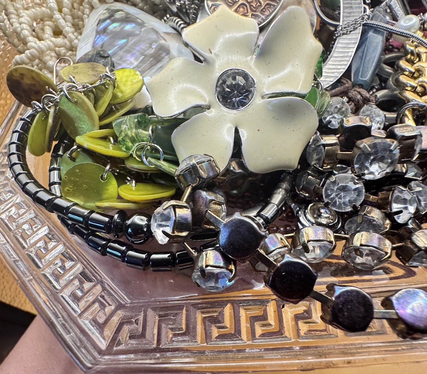 Vintage Y2K Jewellery Bundle 30+ Pieces 1kg+1960s Greek Key Glass Dish