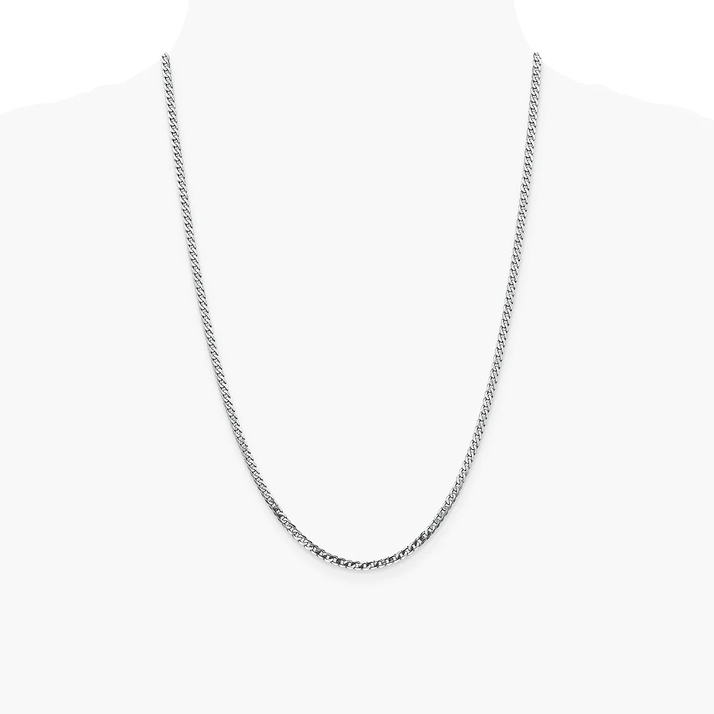 14K White Gold 2.9mm Flat Beveled Curb Chain Necklace 16″-26″