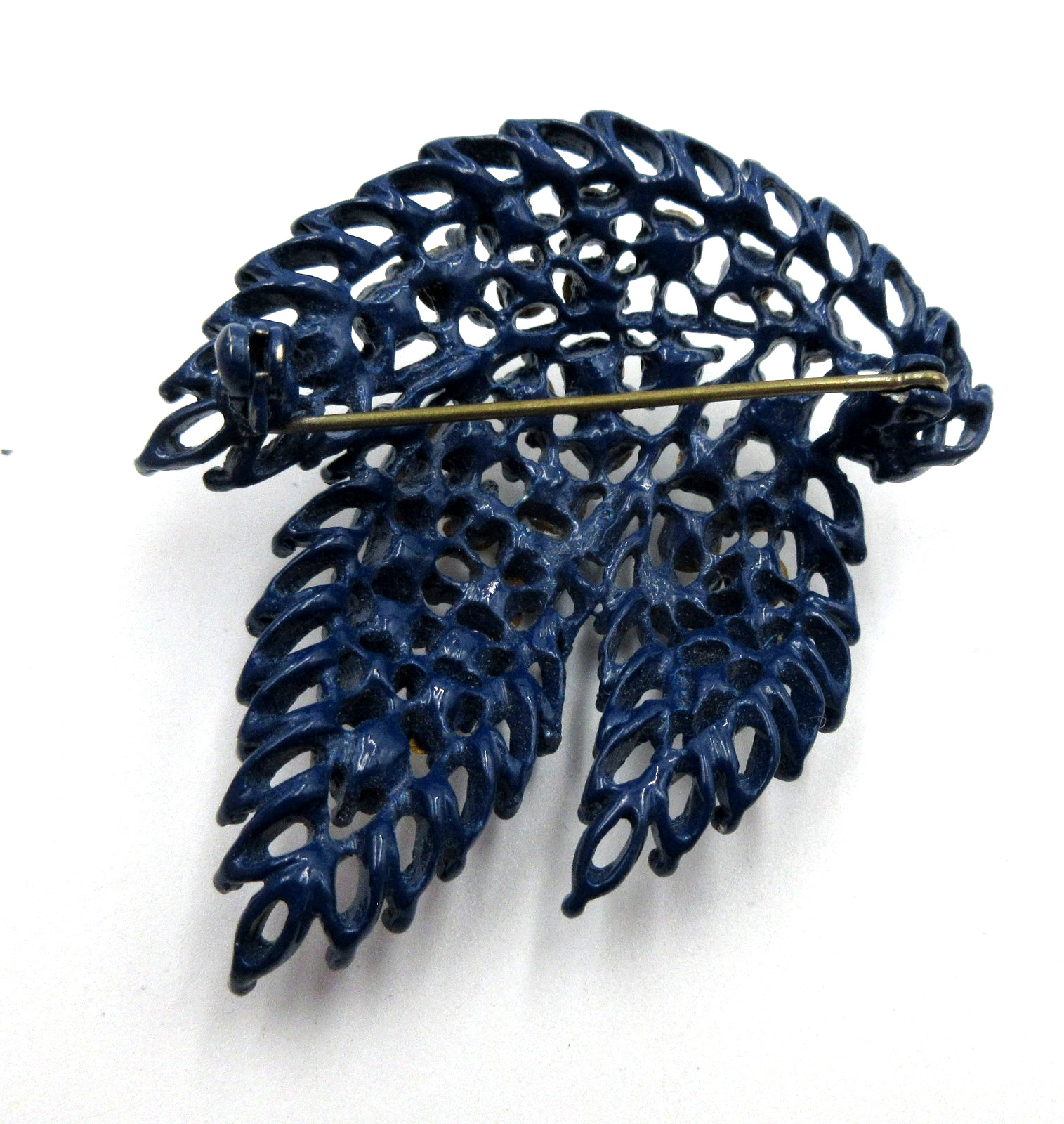 VTG BIG LARGE Blue white Bling LEAF Brooch Pin Matching Earrings list separately