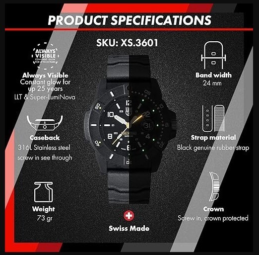 Luminox Navy Seal XS.3601 Mens Watch 45mm Military Dive Watch Swiss Made