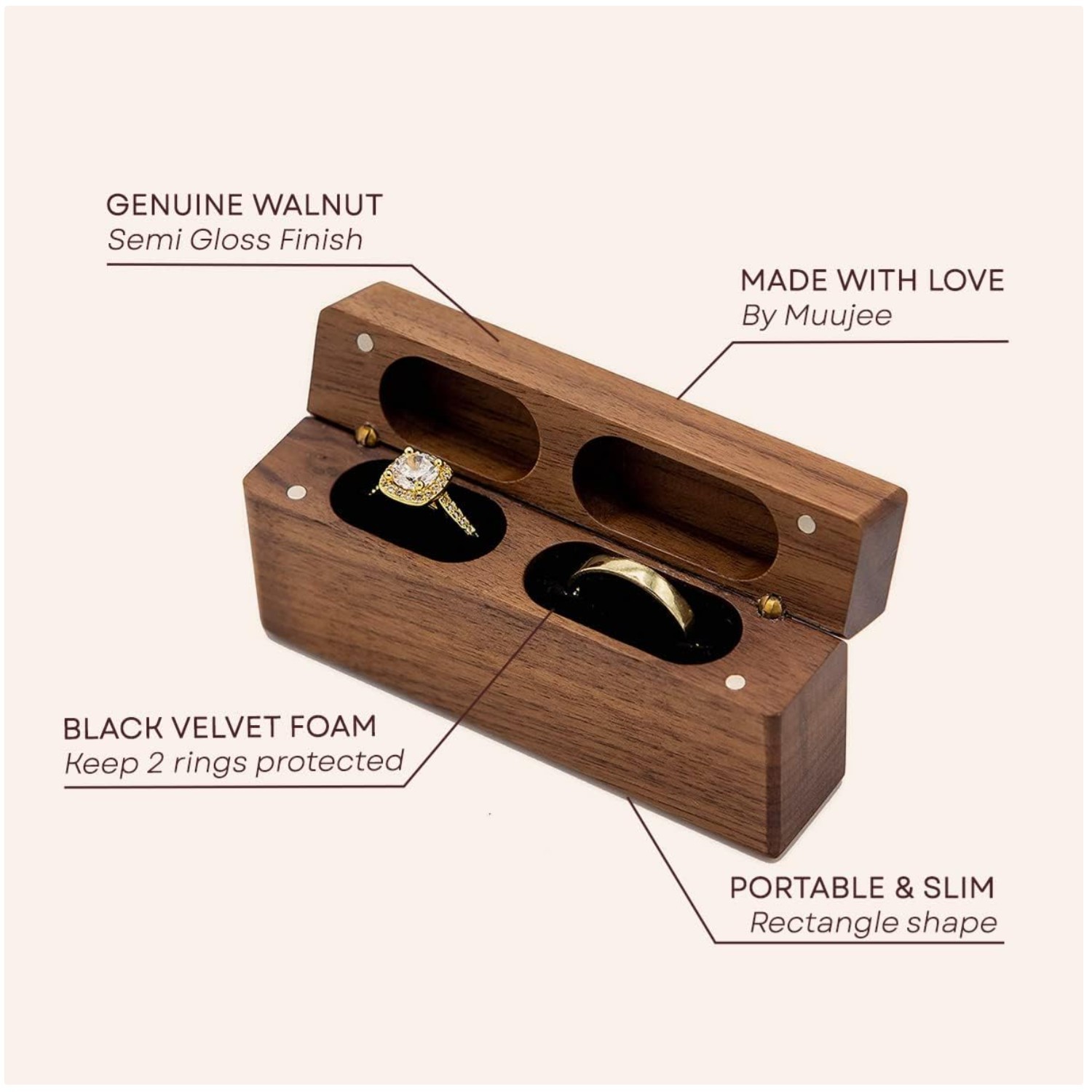 Slim Wooden Ring Case for Wedding – Ring Bearer Box