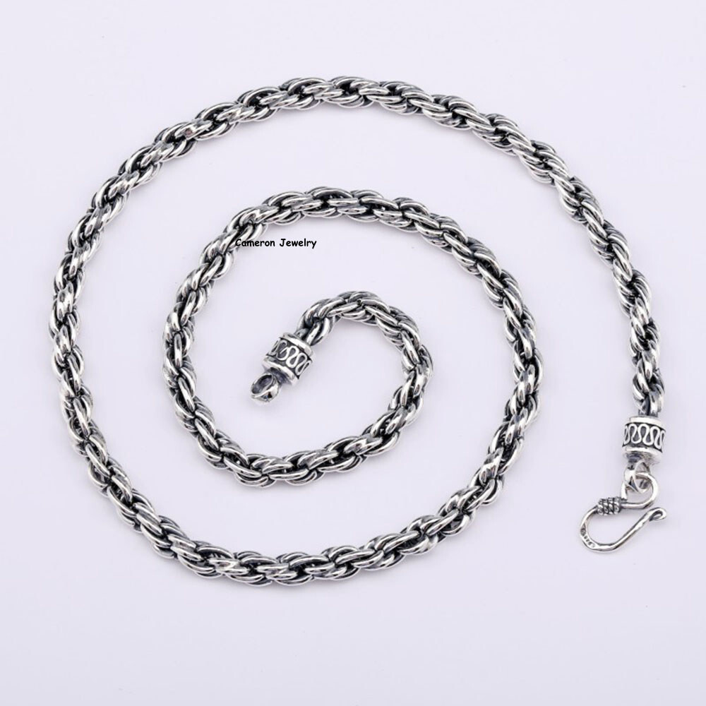 Pure S925 Sterling Silver Chain 5mm 6mm 8mm Twist Rope Link Necklace 20-30inch