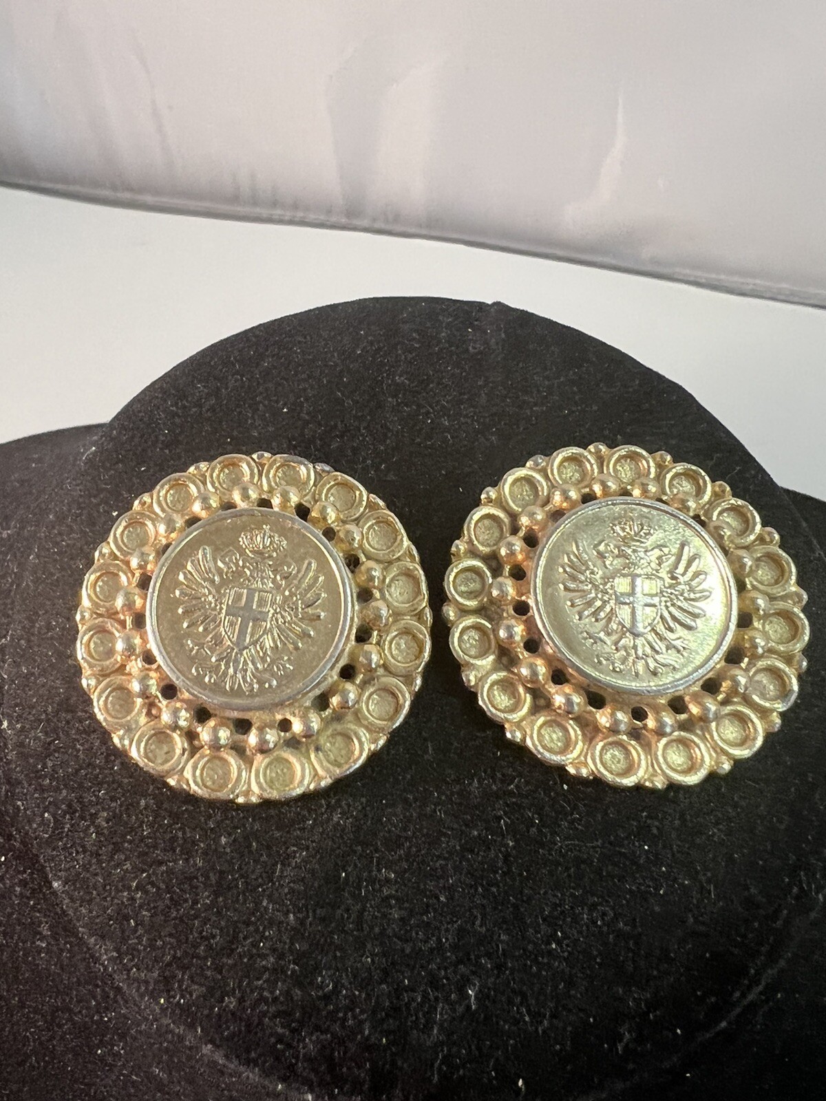 Vintage Gold Tone Crest Shield Crown Eagle Statement Shoe Clips