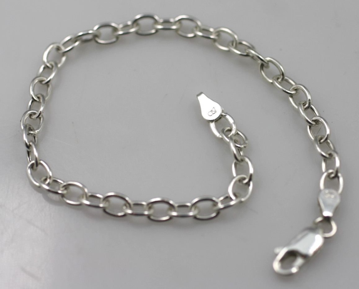 Rhodium plated Sterling silver 925 charm type 4.5mm chain bracelet 7 1/2″