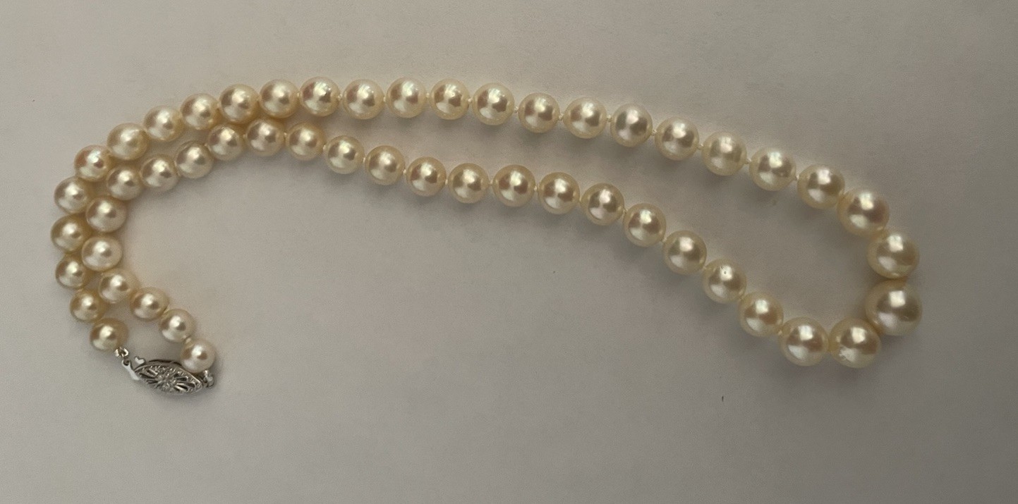 6-9mm Akoya Pearl Necklace ~ 14k Clasp ~ 17.5” Length ~ Restrung