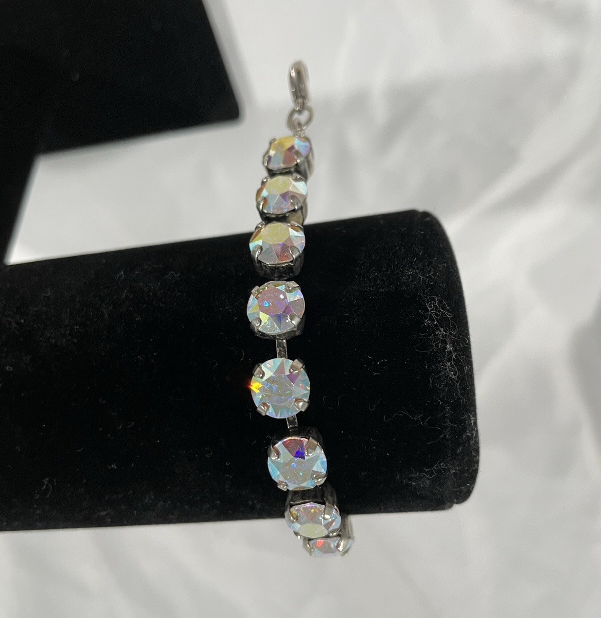 Silver Tone Multicolor Crystal Tennis Bracelet 7 in Round Prong Set Lobster